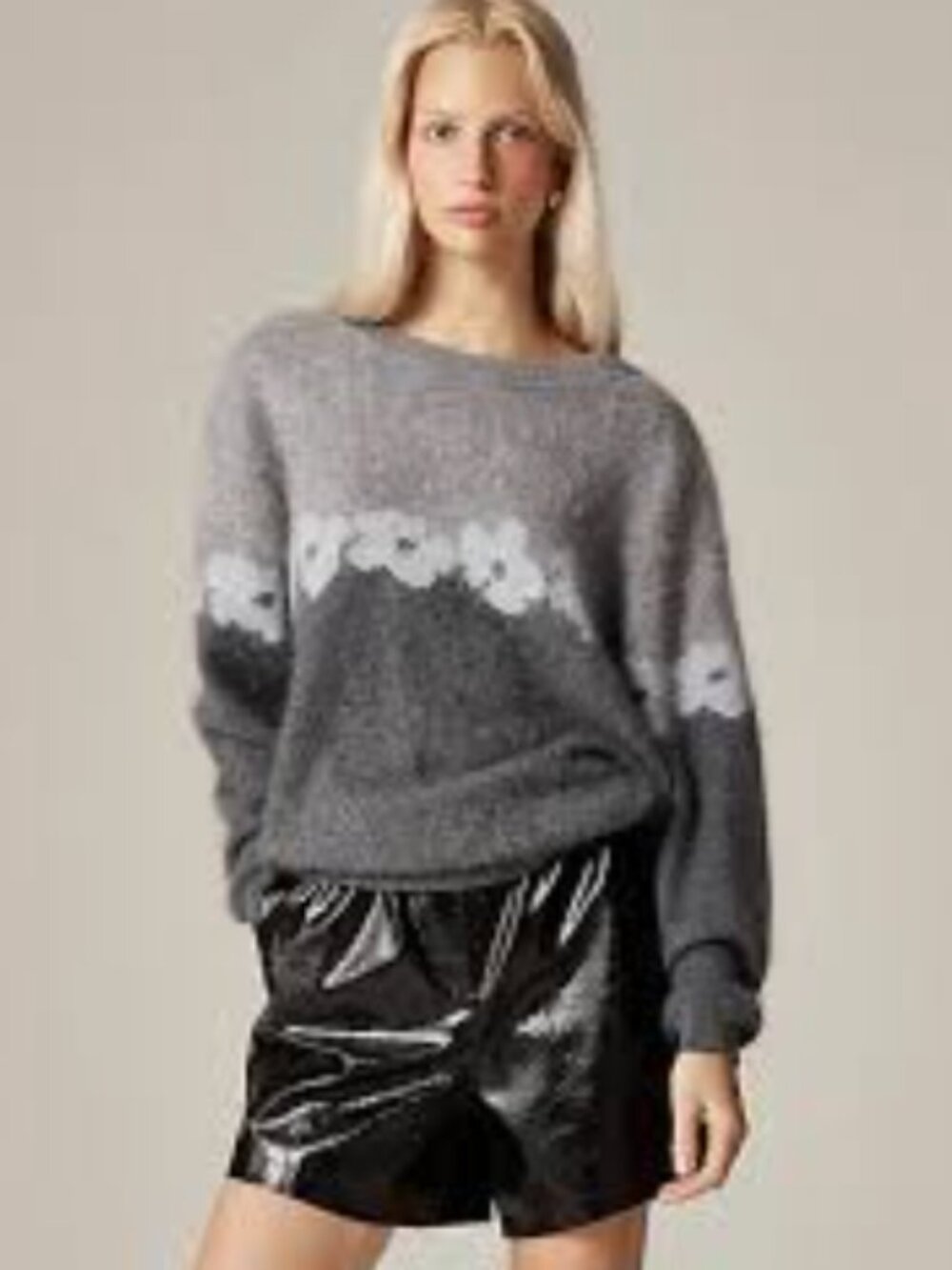 J.Crew Brushed Cashmere Relaxed Crewneck Sweater Floral Print M
